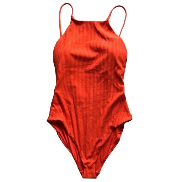 Andie Swim Asbury Rib One Piece Swimsuit Orange Sire Size Large - Picture 3 of 11